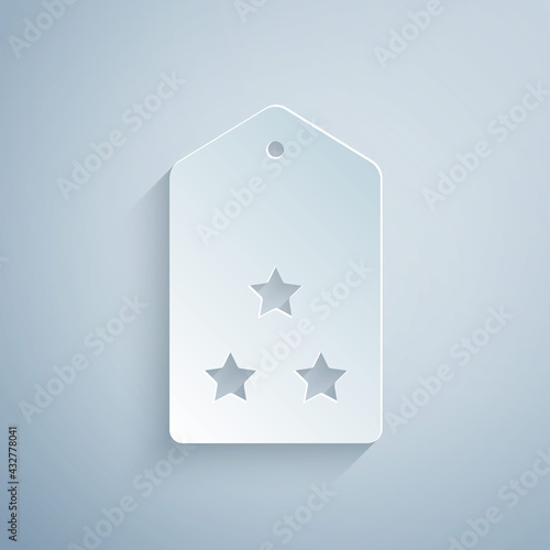 Paper cut Military rank icon isolated on grey background. Military badge sign. Paper art style. Vector