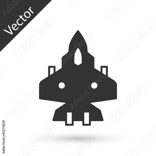 Grey Jet fighter icon isolated on white background. Military aircraft. Vector