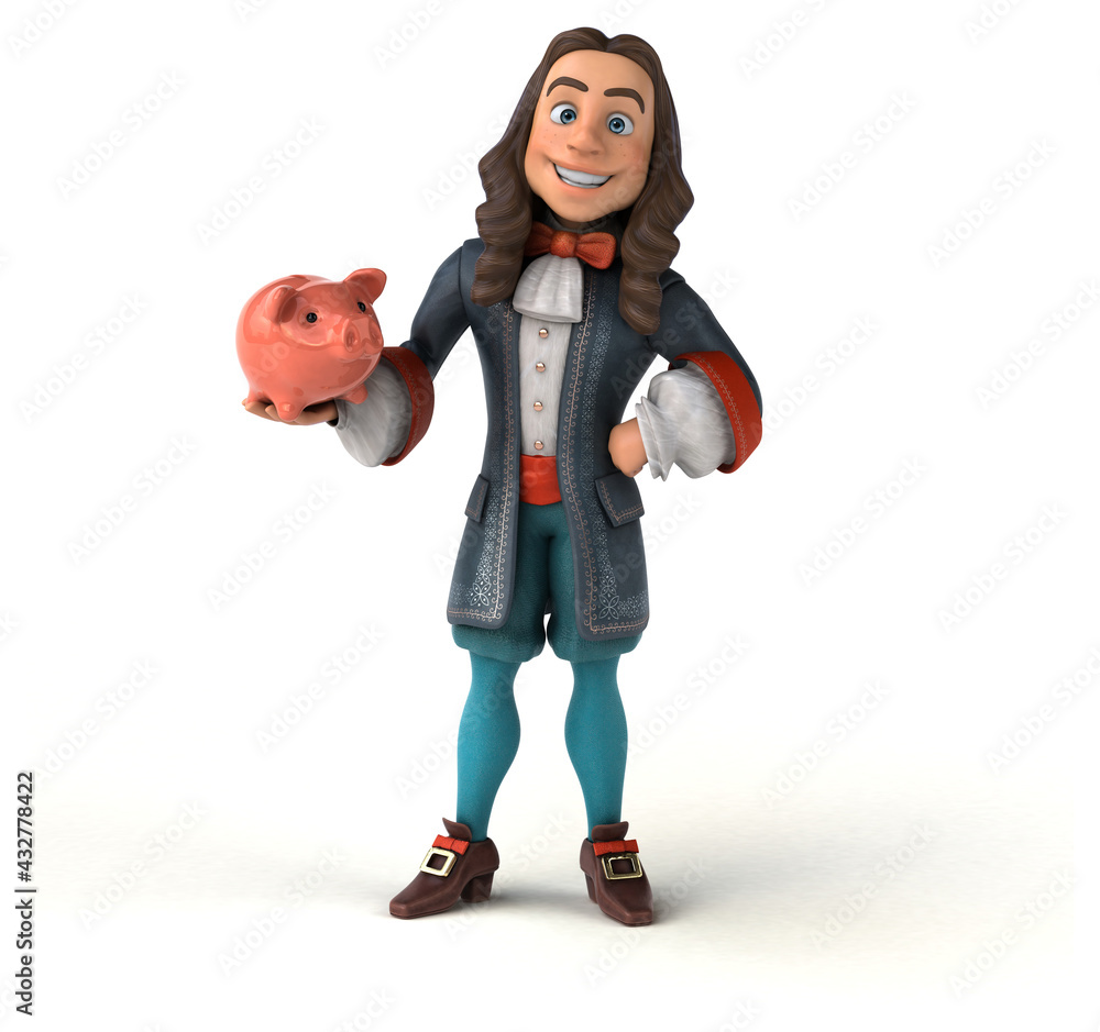 3D Illustration of a cartoon man in historical baroque costume 3D Illustration of a cartoon man in historical baroque costume