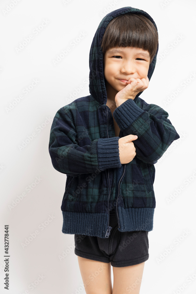 Asian Little Boy Wearing a Hoodie isolated White Background. Asian Little Boy Wearing a Hoodie isolated White Background.