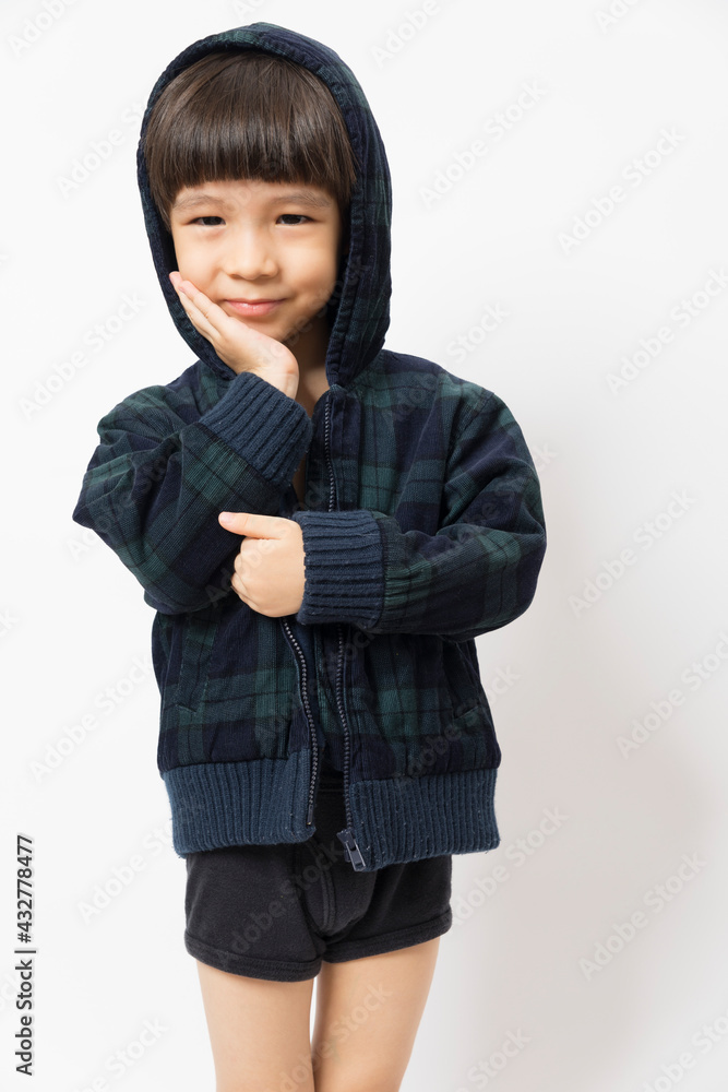 Asian Little Boy Wearing a Hoodie isolated White Background. Asian Little Boy Wearing a Hoodie isolated White Background.