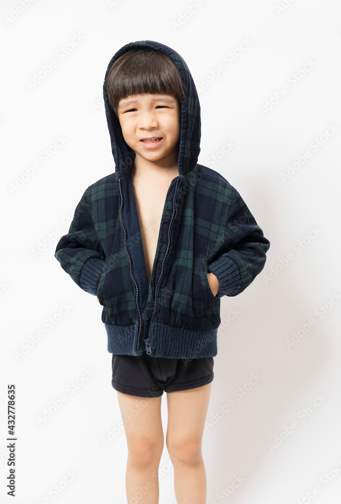 Asian Little Boy Wearing a Hoodie isolated White Background. Asian Little Boy Wearing a Hoodie isolated White Background.