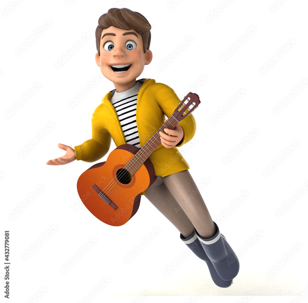 Fun 3D Illustration of a cartoon kid with rain gear Fun 3D Illustration of a cartoon kid with rain gear