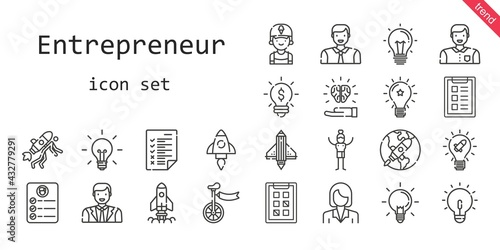 entrepreneur icon set. line icon style. entrepreneur related icons such as clerk, task, startup, idea, unicycle, ideas, man, businesswoman, tasks