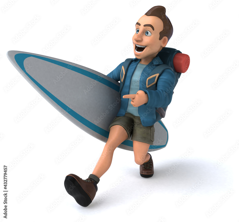 Fun illustration of a 3D cartoon backpacker Fun illustration of a 3D cartoon backpacker