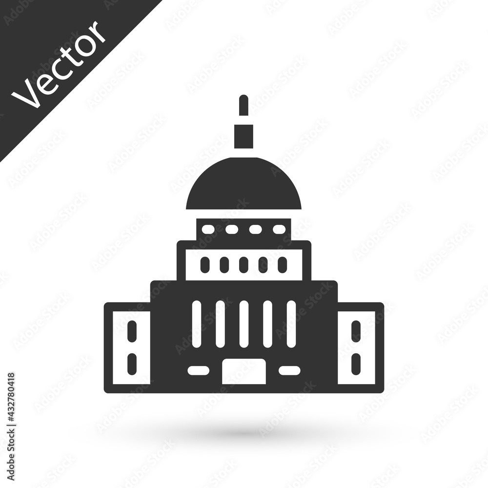 Grey White House icon isolated on white background. Washington DC. Vector
