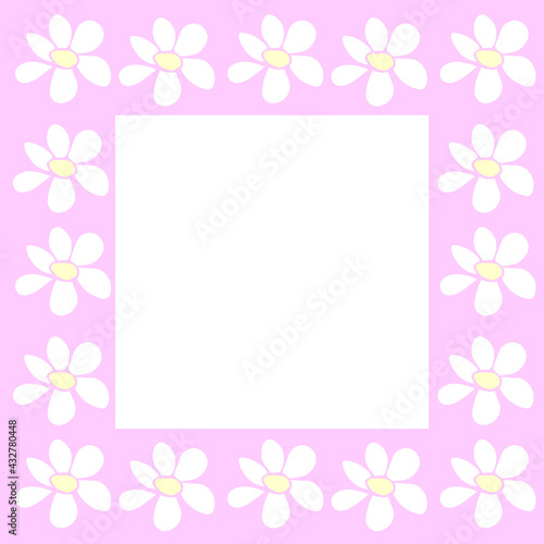 Vector frame, border with flowers in flat style. Cute simple primitive summer background, decoration © Iuliia