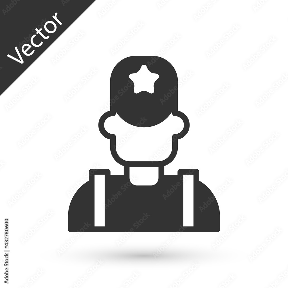 Grey Sheriff cowboy hat with star badge icon isolated on white background. Police officer. Vector Grey Sheriff cowboy hat with star badge icon isolated on white background. Police officer. Vector