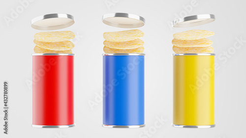 3d render of potato chip bottle collection for product display