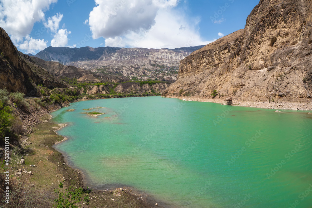 Turquoise water of a mountain river. The Avarsky koysu with its fantastic reservoir. Dagestan, Caucasus, Russia. Turquoise water of a mountain river. The Avarsky koysu with its fantastic reservoir. Dagestan, Caucasus, Russia.