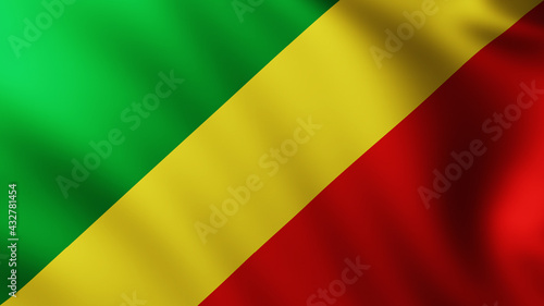 Large Flag of Congo Republic fullscreen background in the wind