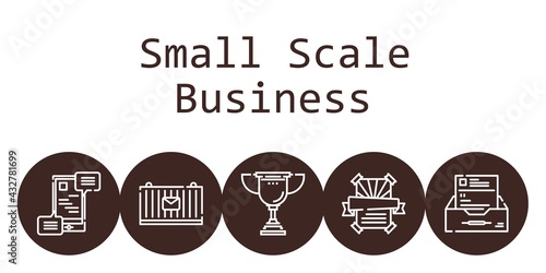 small scale business background concept with small scale business icons. Icons related communications  cargo  trophy  poster  inbox