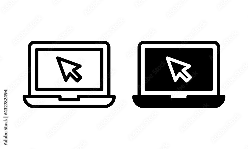 Laptop with pointer cursor icon vector Laptop with pointer cursor icon vector
