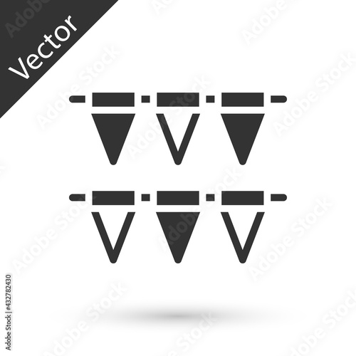 Grey Carnival garland with flags icon isolated on white background. Party pennants for birthday celebration, festival decoration. Vector