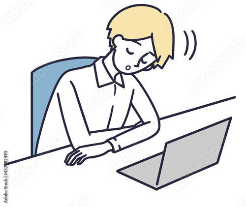 眠い会社員男性　シンプルイラスト
