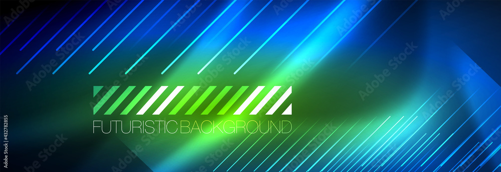 Neon glowing lines, magic energy and light motion background. Vector wallpaper template Neon glowing lines, magic energy and light motion background. Vector wallpaper template