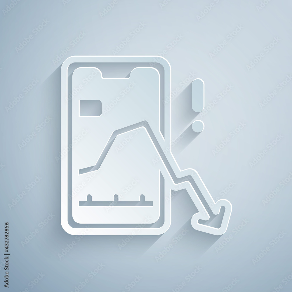 Paper cut Mobile stock trading concept icon isolated on grey background. Online trading, stock market analysis, business and investment. Paper art style. Vector Paper cut Mobile stock trading concept icon isolated on grey background. Online trading, stock market analysis, business and investment. Paper art style. Vector
