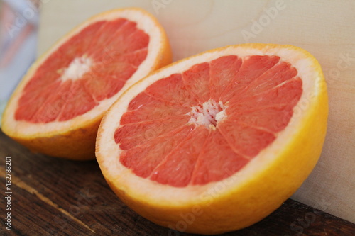grapefruit on the table, juicy and beautiful grapefruit