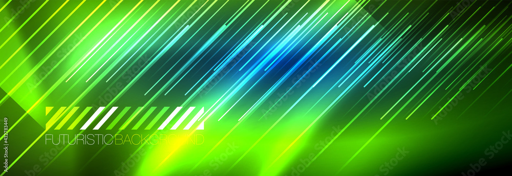 Neon glowing lines, magic energy and light motion background. Vector wallpaper template Neon glowing lines, magic energy and light motion background. Vector wallpaper template
