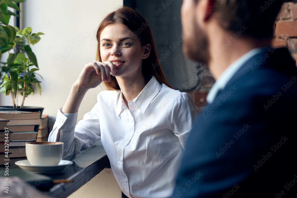 business man and woman communication fun breakfast recreation professional business man and woman communication fun breakfast recreation professional