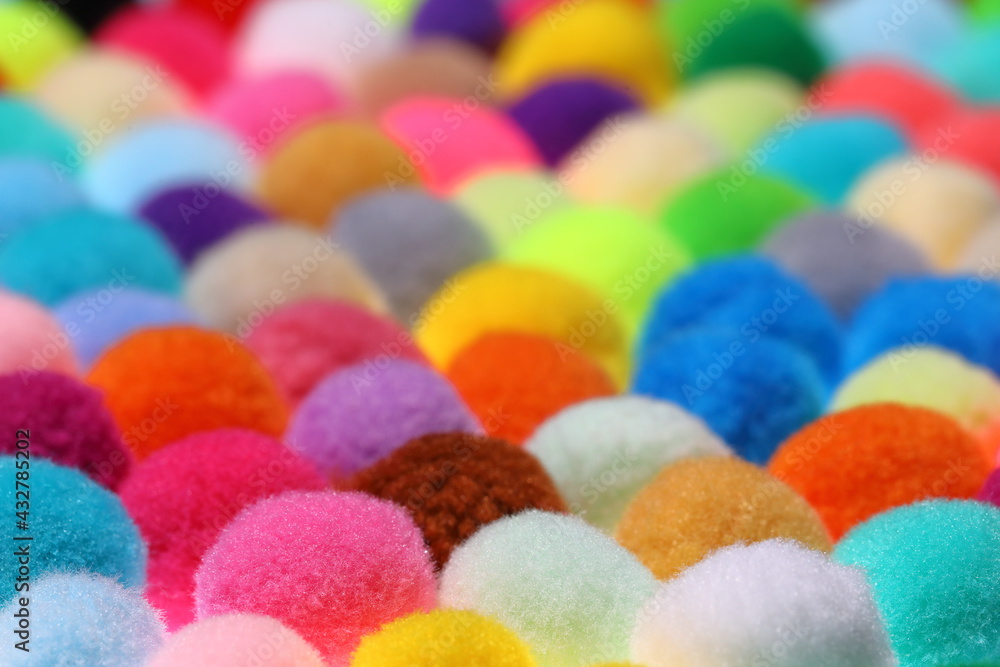 Closeup colorful Pompom in white background Closeup colorful Pompom in white background