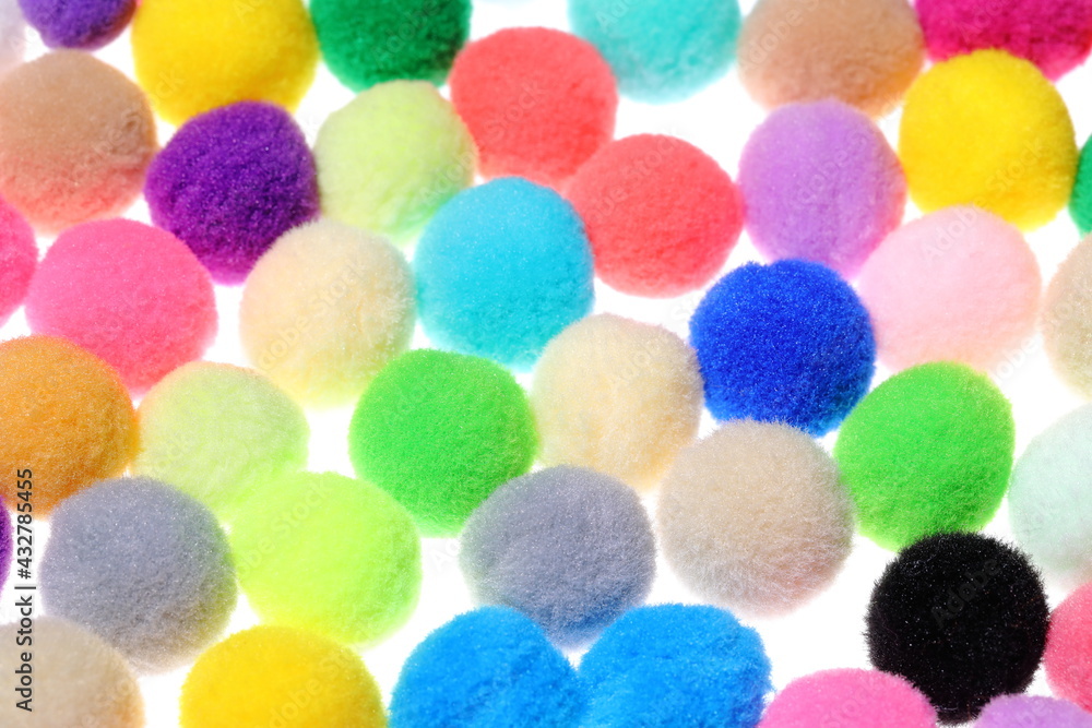 Closeup colorful Pompom in white background Closeup colorful Pompom in white background