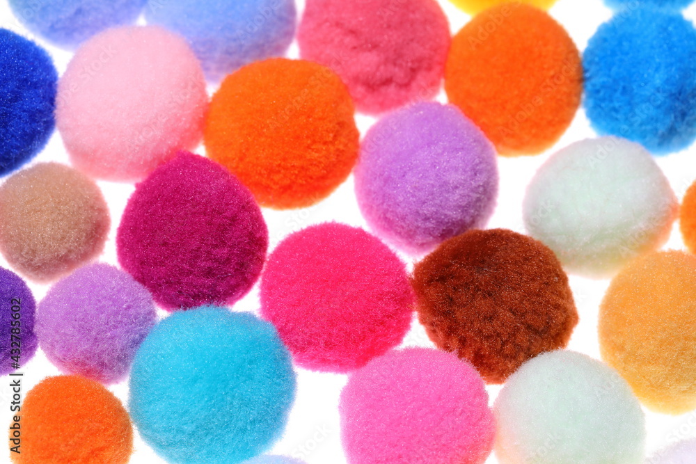 Closeup colorful Pompom in white background Closeup colorful Pompom in white background