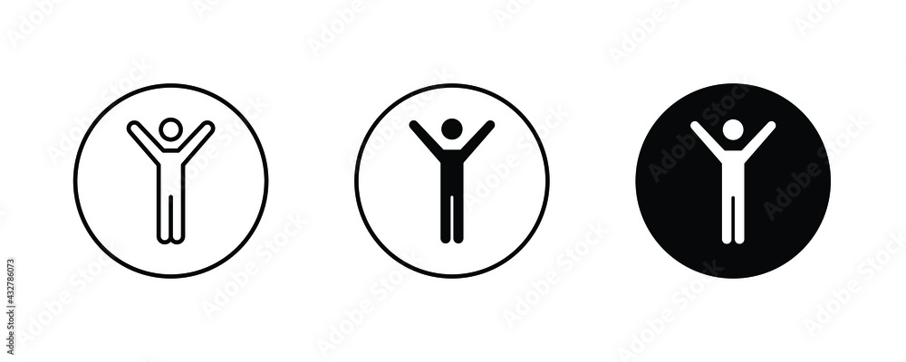 happy man icon, man with raised arms, Stick figure happiness, freedom, motion icons button, vector, sign, symbol, logo, illustration, editable stroke, flat design style isolated on white linear happy man icon, man with raised arms, Stick figure happiness, freedom, motion icons button, vector, sign, symbol, logo, illustration, editable stroke, flat design style isolated on white linear