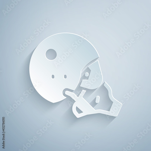 Paper cut Modern pilot helmet icon isolated on grey background. Paper art style. Vector