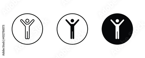 happy man icon, man with raised arms, Stick figure happiness, freedom, motion icons button, vector, sign, symbol, logo, illustration, editable stroke, flat design style isolated on white linear