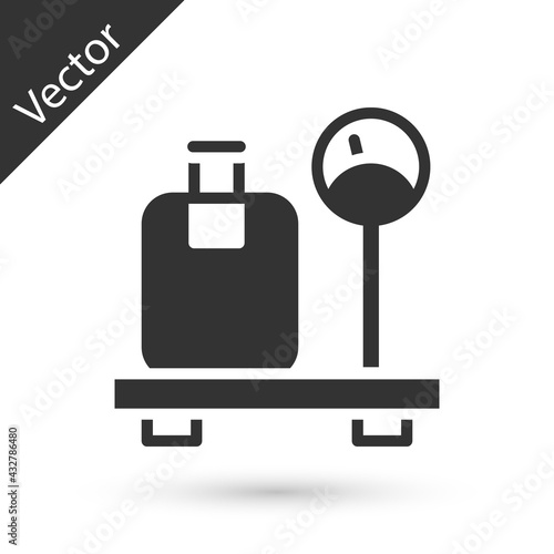 Grey Scale with suitcase icon isolated on white background. Logistic and delivery. Weight of delivery package on a scale. Vector