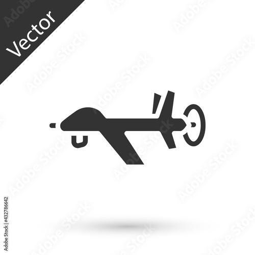 Grey UAV Drone icon isolated on white background. Military Unmanned aircraft spy. Vector