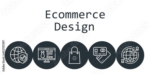ecommerce design background concept with ecommerce design icons. Icons related shopping bag, debit card, website, internet