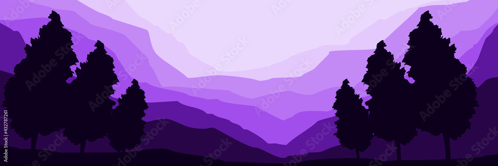 mountain with tree landscape illustration vector good for background design, template, wallpaper, web banner, background template and backdrop design