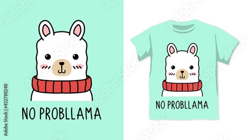Cute llama illustration shirt design for kid