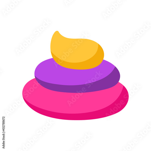 Cute rainbow colored poop of unicorn. Magic unicorn poop for print, sticker, poster, card concept. Funny excrement art. Bright colored stock vector illustration.