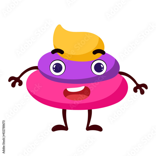 Cute rainbow colored poop of unicorn. Magic unicorn poop character for print, sticker, poster, card concept. Funny excrement art. Bright colored stock vector illustration.