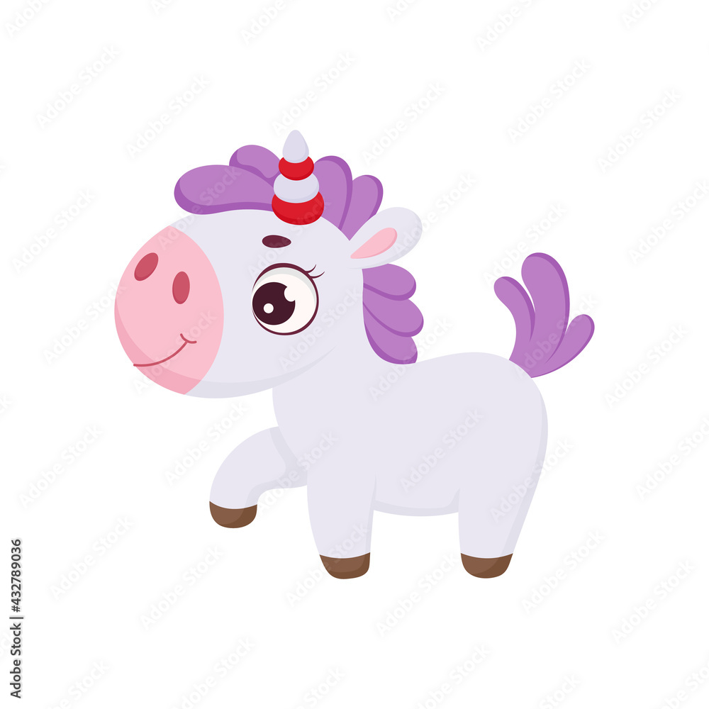 Cute magical unicorn. Funny magic unicorn cartoon character for print, cards, baby shower, invitation, wallpapers, decor. Bright colored childish stock vector illustration. Cute magical unicorn. Funny magic unicorn cartoon character for print, cards, baby shower, invitation, wallpapers, decor. Bright colored childish stock vector illustration.