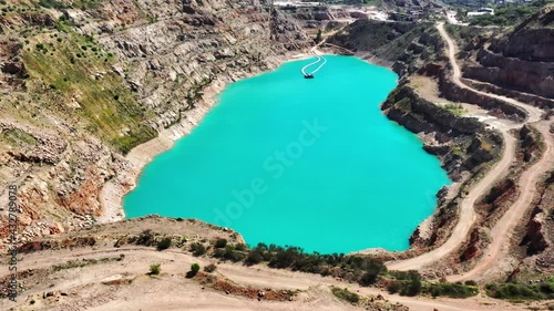 Aerial view of huge open pit mine, fossil fuel open-cast mining facility. landscape panorama of from above