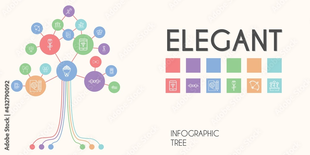 elegant vector infographic tree. line icon style. elegant related icons such as cards, voucher, ribbon, bouquet, bow, curriculum, bow tie, tulips, candelabra, mobile phone, letter elegant vector infographic tree. line icon style. elegant related icons such as cards, voucher, ribbon, bouquet, bow, curriculum, bow tie, tulips, candelabra, mobile phone, letter