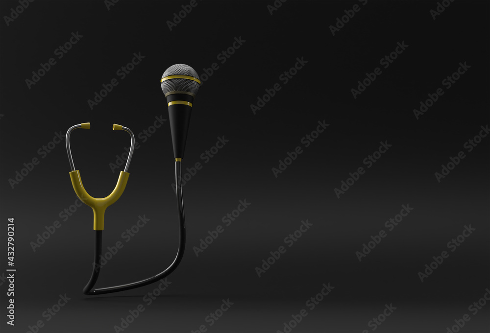 3D Render Realistic Medical Stethoscope with Mic illustration Design. - obrazy, fototapety, plakaty 