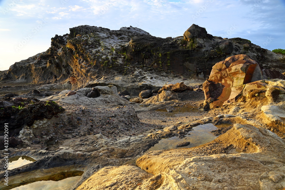 Obraz premium Shitiping Coastal spot featuring a natural staircase of eroded stone located at Hualien, eastern Taiwan.