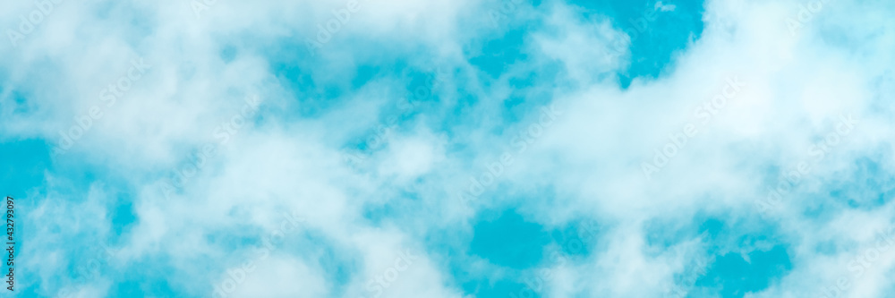 Blue sky with white clouds panorama, abstract banner