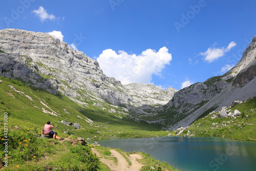Partnunsee alpine lake in the swiss alps photo