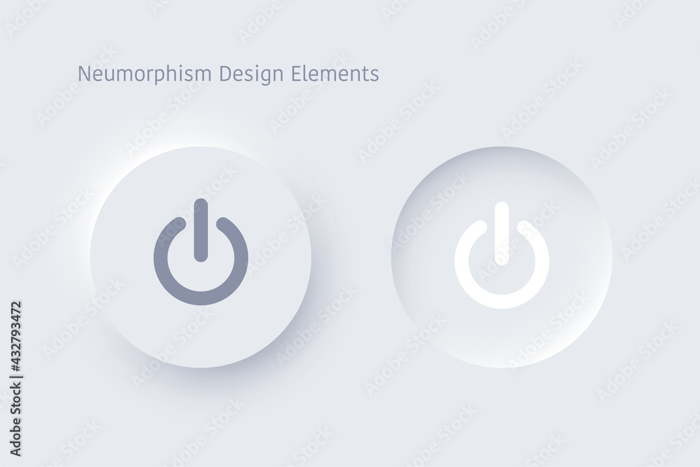 Editable neumorphism on off round shape power button set. Circle objects for website, mobile menu, navigation and application. Realistic vector design. UI component isolated on white background. Editable neumorphism on off round shape power button set. Circle objects for website, mobile menu, navigation and application. Realistic vector design. UI component isolated on white background.