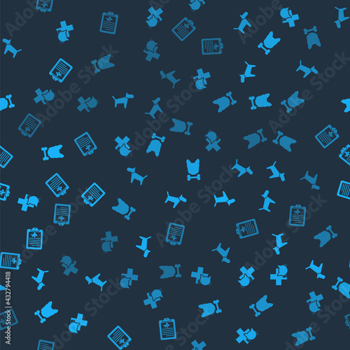 Set Veterinary clinic, Dog, and bone and Clinical record pet on seamless pattern. Vector