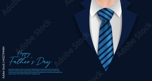 Happy father's day poster banner template with formal coat and tie businessman clothes