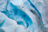 Close up of blue ice at a tongue of the Svartisen glacier, Holandsfjord, Nordland, Norway
