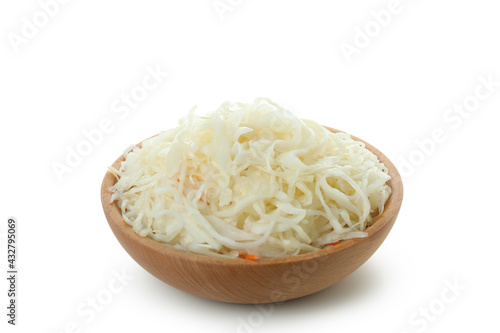 Bowl of sauerkraut isolated on white background