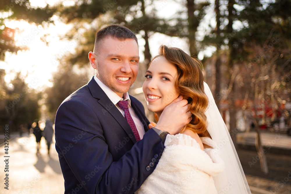 portrait of loving and happy newlywed. help of coordinator of celebration. portrait of loving and happy newlywed. help of coordinator of celebration.